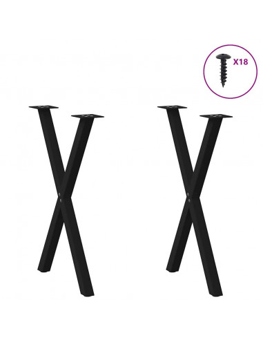 Gambe Tavolo Pranzo a Forma X 2 pz Nero 60x(72-73) cm Acciaio
