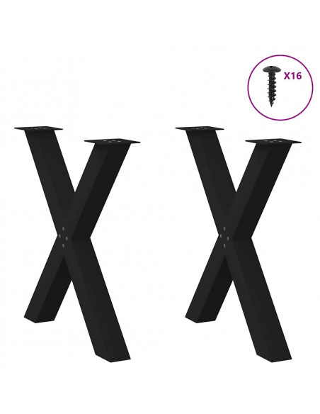 Gambe Tavolo Pranzo a Forma X 2 pz Nero 70x(72-73) cm Acciaio