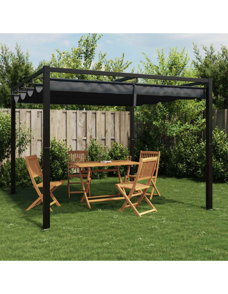 Gazebo da Giardino con Tetto Retrattile Antracite 3x3 m Acciaio
