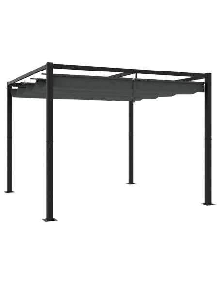 Gazebo da Giardino con Tetto Retrattile Antracite 3x3 m Acciaio