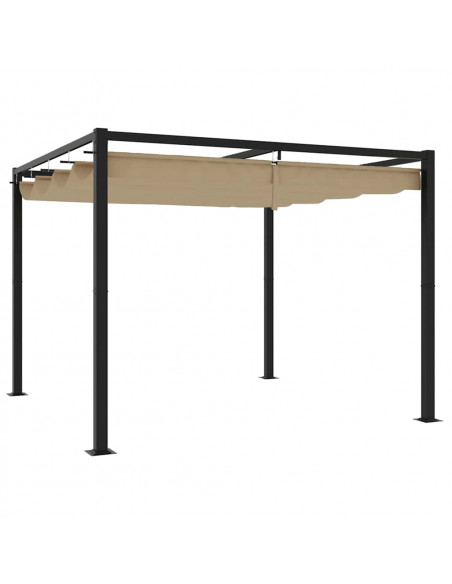 Gazebo da Giardino con Tetto Retrattile Tortora 3x3 m Acciaio