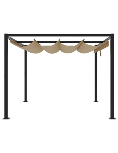 Gazebo da Giardino con Tetto Retrattile Tortora 3x3 m Acciaio