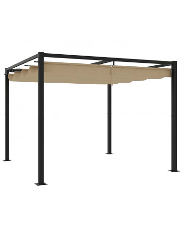 Gazebo da Giardino con Tetto Retrattile Tortora 3x3 m Acciaio