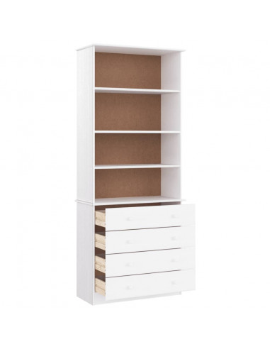 Libreria con Cassetti ALTA Bianca 77x35x186,5 cm Massello Pino