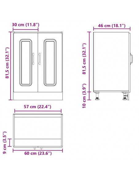 Mobile base lavello Kalmar Bianco 60x46x81,5 cm in Truciolato