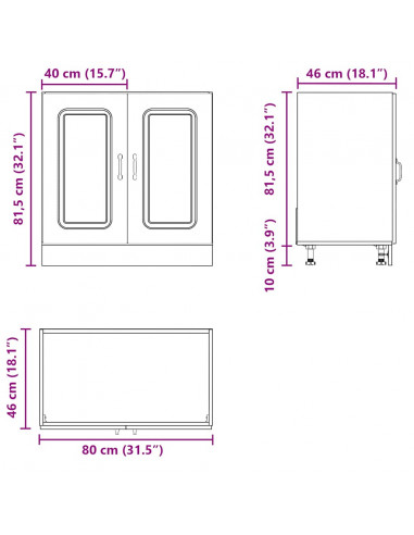 Mobile base lavello Kalmar Bianco Lucido 80x46x81,5 cm