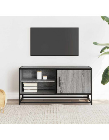 Mobile TV Grigio Sonoma 80x34,5x40 cm Legno Multistrato Metallo