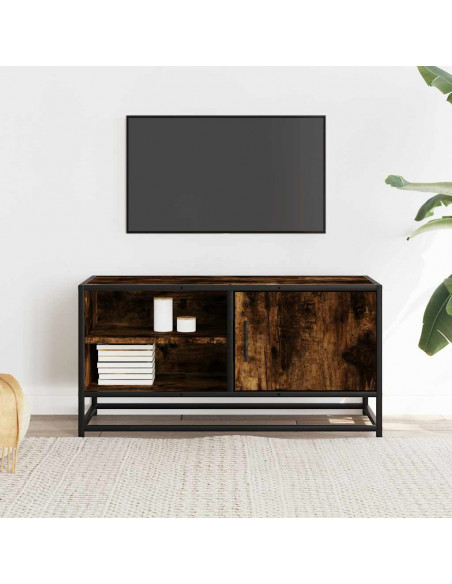 Mobile TV Rovere Fumo 80x34,5x40 cm Legno Multistrato e Metallo