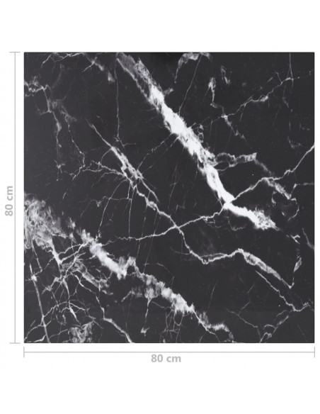 Piano Tavolo Nero 80x80 cm 6 mm Vetro Temperato Design Marmo