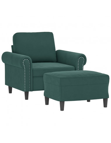 Poltroncina con Poggiapiedi Verde Scuro 60 cm in Velluto