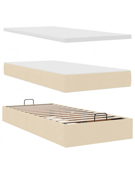 Pouf Letto con Materasso Crema 90x200 cm in Tessuto