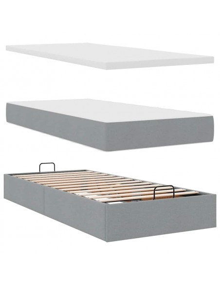 Pouf Letto con Materasso Grigio Chiaro 90x200 cm in Tessuto