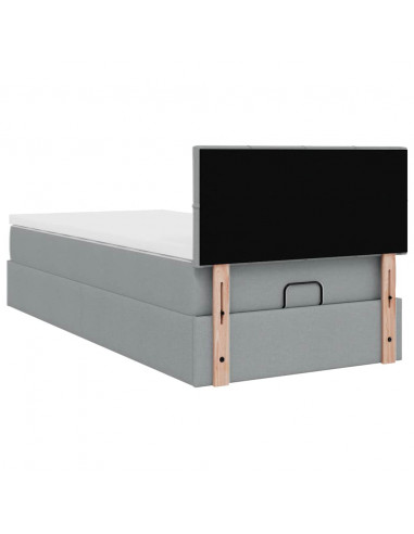 Pouf Letto con Materasso Grigio Chiaro 90x200 cm in Tessuto