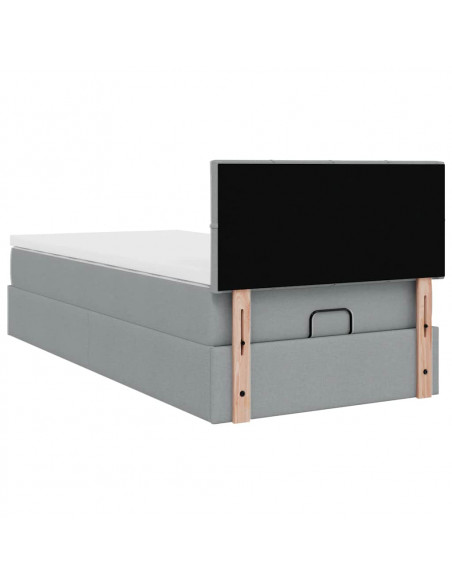 Pouf Letto con Materasso Grigio Chiaro 90x200 cm in Tessuto