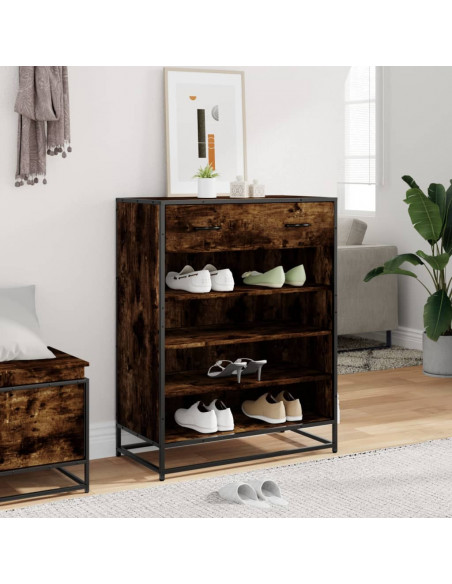 Scarpiera Rovere Fumo 75x38x97,5 cm Legno Multistrato Metallo