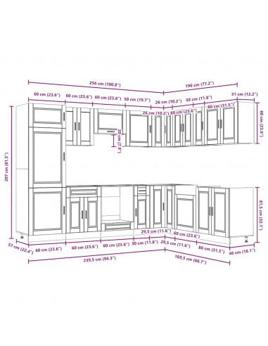 Set Mobili da Cucina 14 pz Porto Neri Legno Multistrato