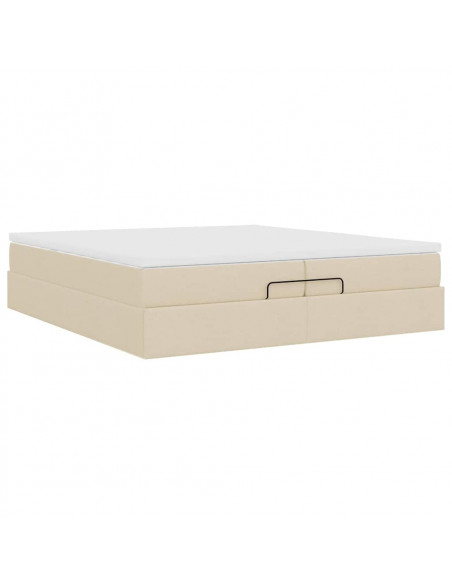 Struttura Letto Pouf con Materassi Crema 200x200 cm in Tessuto