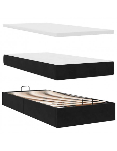 Struttura Letto Pouf con Materassi Nero 160x200 cm in Velluto