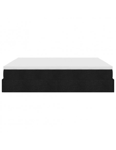 Struttura Letto Pouf con Materassi Nero 200x200 cm in Tessuto