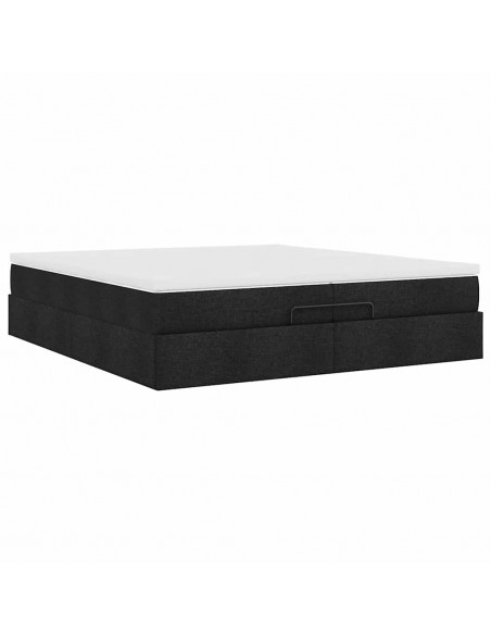 Struttura Letto Pouf con Materassi Nero 200x200 cm in Tessuto