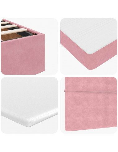 Struttura Letto Pouf con Materassi Rosa 100x200 cm Velluto