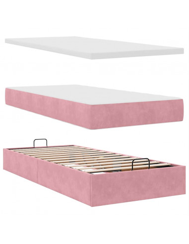 Struttura Letto Pouf con Materassi Rosa 100x200 cm Velluto