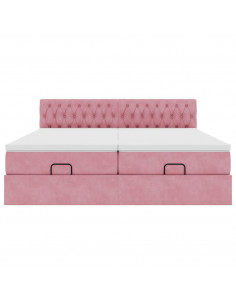 Struttura Letto Pouf con Materassi Rosa 180x200 cm Velluto