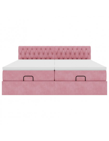 Struttura Letto Pouf con Materassi Rosa 180x200 cm Velluto