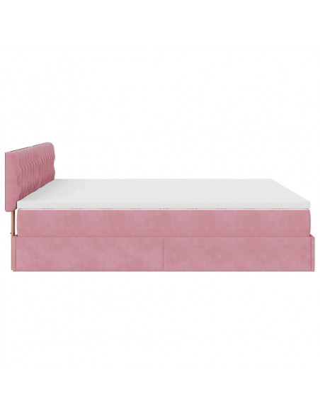 Struttura Letto Pouf con Materassi Rosa 180x200 cm Velluto