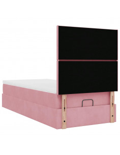 Struttura Letto Pouf con Materassi Rosa 90x200 cm in Velluto