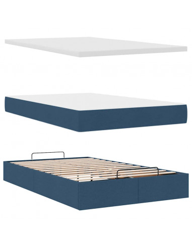 Pouf Letto con Materasso e LED Blu 120x190cm in Tessuto