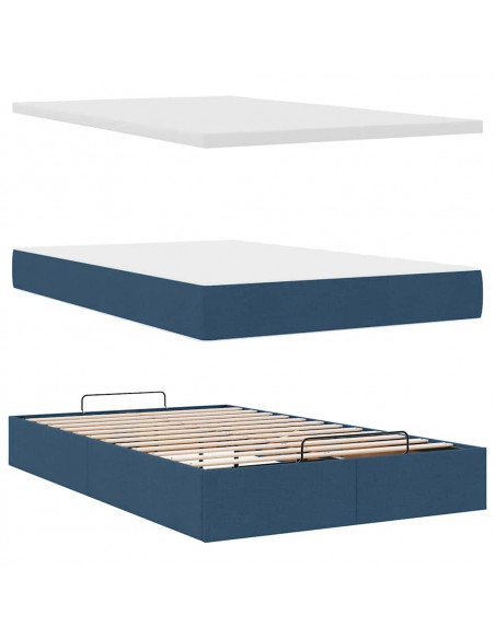 Pouf Letto con Materasso e LED Blu 120x190cm in Tessuto