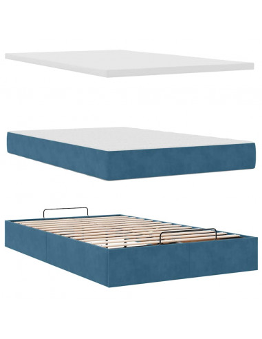Struttura Letto Pouf con Materasso Blu Scuro 120x200 cm Velluto