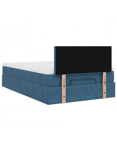 Struttura Letto Pouf con Materasso Blu Scuro 120x200 cm Velluto