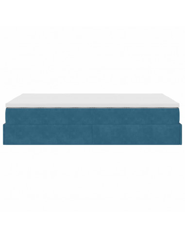 Struttura Letto Pouf con Materasso Blu Scuro 120x200 cm Velluto