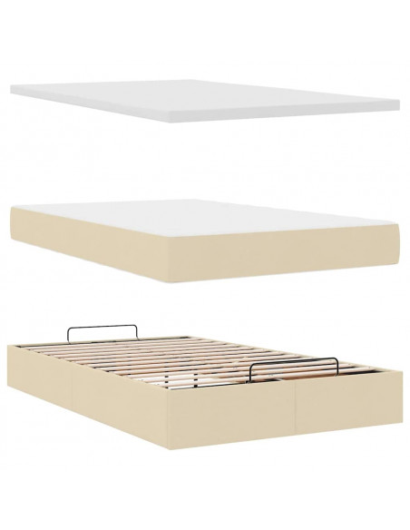 Pouf Letto con Materasso e LED Crema 120x190cm in Tessuto