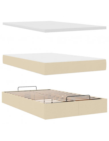 Pouf Letto con Materasso e LED Crema 120x190cm in Tessuto