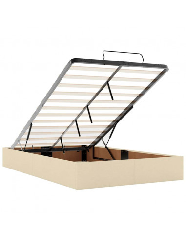 Pouf Letto con Materasso e LED Crema 120x190cm in Tessuto