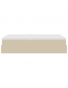 Struttura Letto Pouf con Materasso Crema 120x190 cm in Tessuto 2