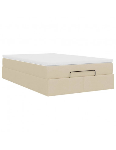 Struttura Letto Pouf con Materasso Crema 120x200 cm in Tessuto