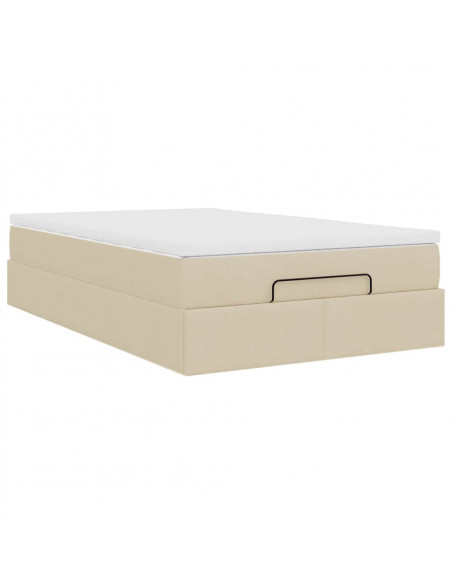 Struttura Letto Pouf con Materasso Crema 120x200 cm in Tessuto