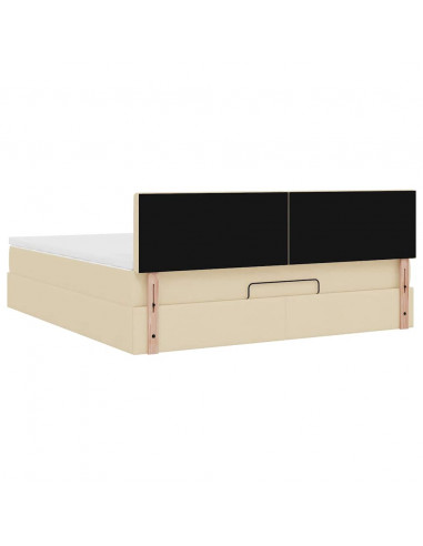 Struttura Letto Pouf con Materasso Crema 160x200 cm in Tessuto