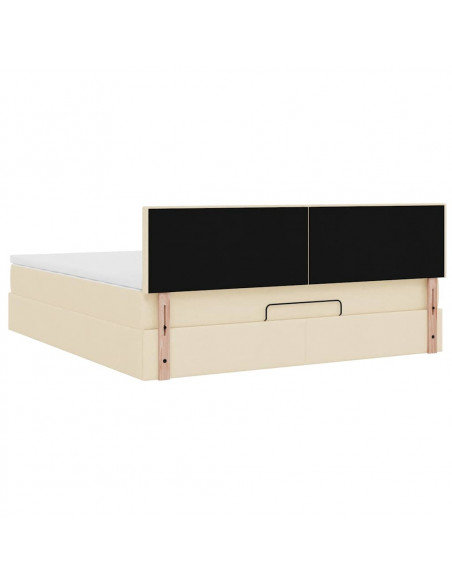 Struttura Letto Pouf con Materasso Crema 160x200 cm in Tessuto