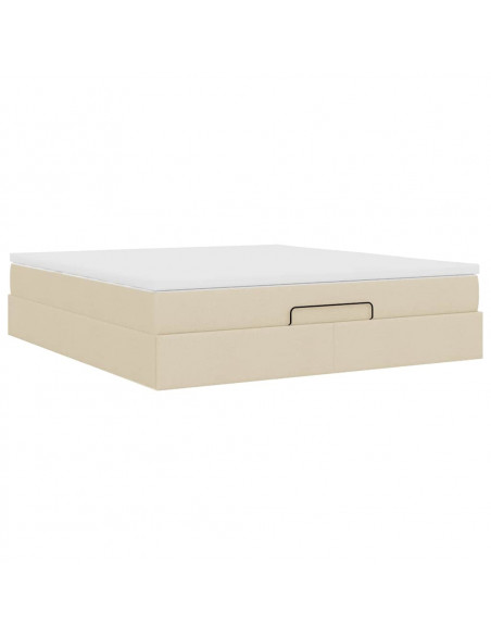Struttura Letto Pouf con Materasso Crema 160x200 cm in Tessuto