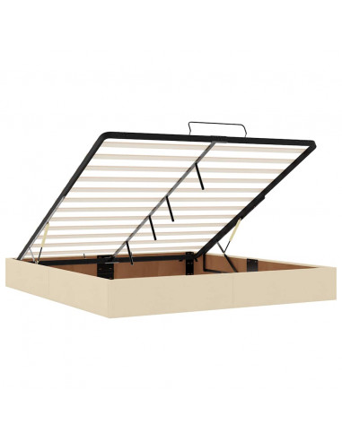 Pouf Letto con Materasso e LED Crema 180x200cm in Tessuto