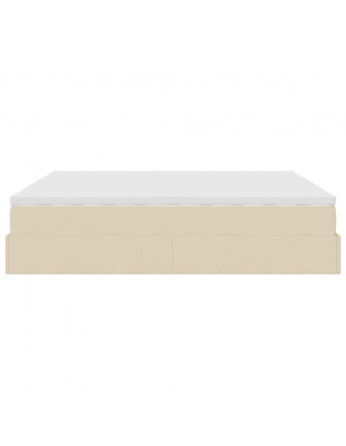 Struttura Letto Pouf con Materasso Crema 180x200 cm in Tessuto