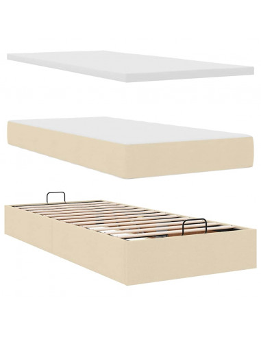Struttura Letto Pouf con Materasso Crema 90x190 cm in Tessuto