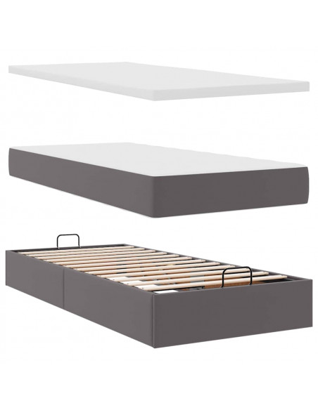 Struttura Letto Pouf con Materasso Grigio 100x200 cm Similpelle