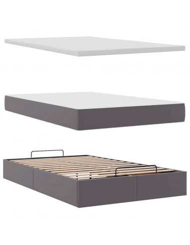 Struttura Letto Pouf con Materasso Grigio 120x200 cm Similpelle