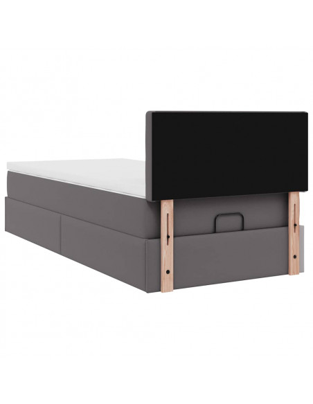 Struttura Letto Pouf con Materasso Grigio 90x200 cm Similpelle